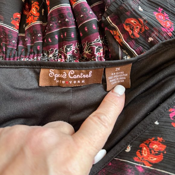 Boho Mini Dress V-Neck Gathered Smocked Waist Floral Speed Control NY Plus 2X - Picture 2 of 12